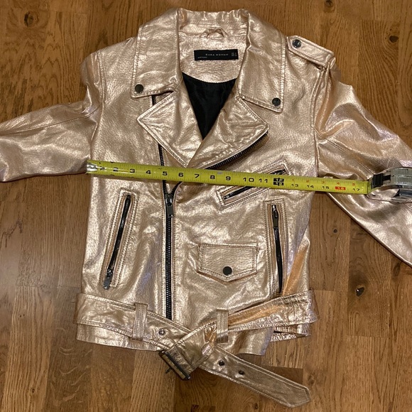 Zara Woman Metallic Rose Gold Leather Moto Jacket - Picture 6 of 16